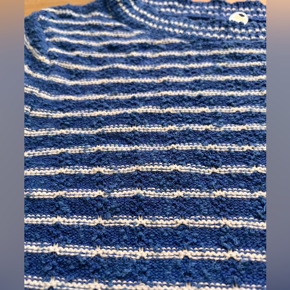 Margaret O’Leary Blue & White Striped Textured Knit Sweater XS Cropped - Picture 4 of 9
